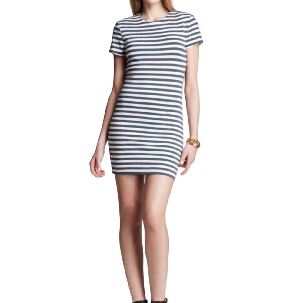 French Connection Striped Mini Dress in White and Gray